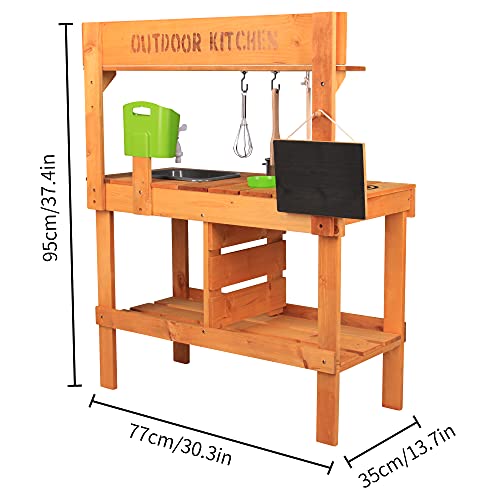 AOPARTS Kids Wooden Kitchen Play-Set, Outdoor Mud Kitchen Pretend Play with Kitchenware, Faucet, for Kids 3+ Years Old, Backyard Kids Play - CPC Certificate, MZCF by AOPEC