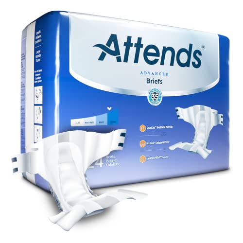 Attends Advanced Briefs with Advanced Dry-Lock Technology for Adult Incontinence Care, Large, Unisex, 24 Count (Pack of 3) by Attends