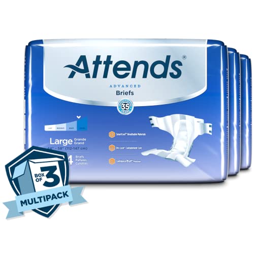Attends Advanced Briefs with Advanced Dry-Lock Technology for Adult Incontinence Care, Large, Unisex, 24 Count (Pack of 3) by Attends