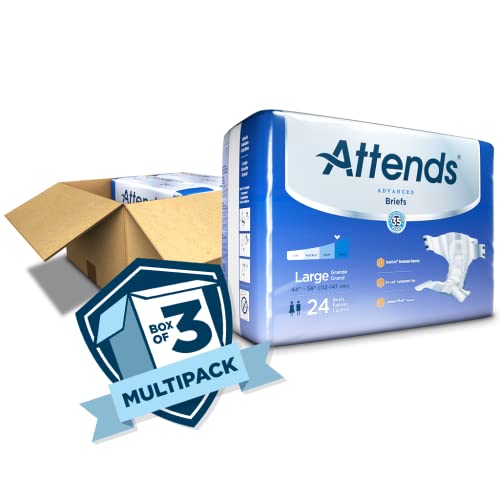 Attends Advanced Briefs with Advanced Dry-Lock Technology for Adult Incontinence Care, Large, Unisex, 24 Count (Pack of 3) by Attends