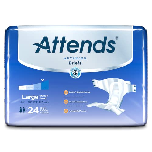 Attends Advanced Briefs with Advanced Dry-Lock Technology for Adult Incontinence Care, Large, Unisex, 24 Count (Pack of 3) by Attends