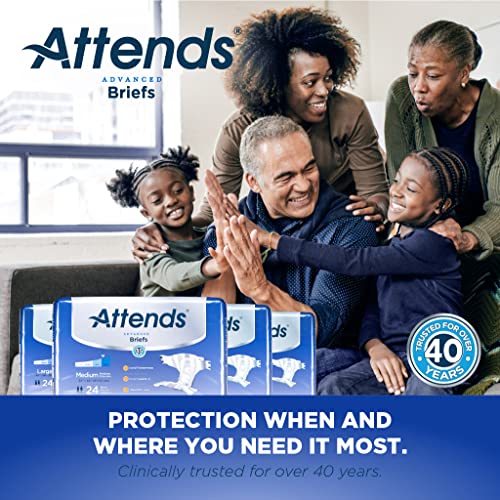 Attends Advanced Briefs with Advanced Dry-Lock Technology for Adult Incontinence Care, Large, Unisex, 24 Count (Pack of 3) by Attends