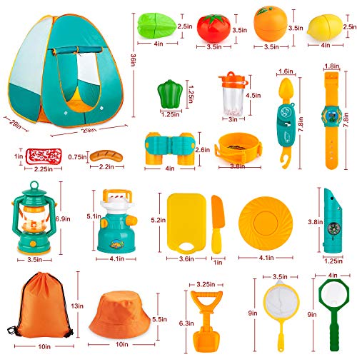 Aokiwo 45Pcs Kids Camping Tent Set, Pop Up Play Tent with Camping Gear Tools Indoor Outdoor Pretend Play Set for Toddler Boys/Girls - Including Telescope, Walkie Talkie, Camping Tent, Stove, and etc by AOKIWO