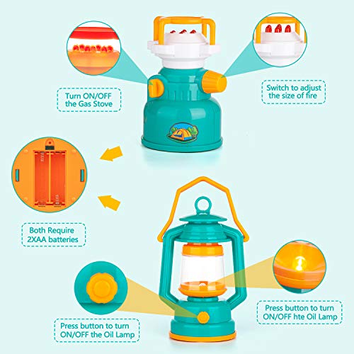 Aokiwo 45Pcs Kids Camping Tent Set, Pop Up Play Tent with Camping Gear Tools Indoor Outdoor Pretend Play Set for Toddler Boys/Girls - Including Telescope, Walkie Talkie, Camping Tent, Stove, and etc by AOKIWO