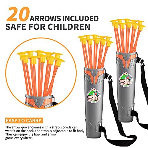 TMEI 2 Pack Set Kids Archery Bow Arrow Toy Set Outdoor Hunting Play with 2 Bow 20 Suction Cup Arrows 2Target & Quiver,LED Light Up Function Toy, Indoor and Outdoor Toys for Children Boys Girls from TEMI