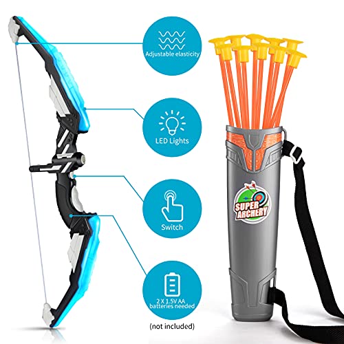 TMEI 2 Pack Set Kids Archery Bow Arrow Toy Set Outdoor Hunting Play with 2 Bow 20 Suction Cup Arrows 2Target & Quiver,LED Light Up Function Toy, Indoor and Outdoor Toys for Children Boys Girls from TEMI