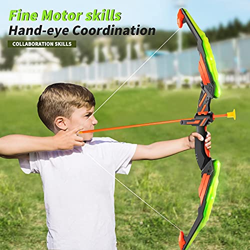 TMEI 2 Pack Set Kids Archery Bow Arrow Toy Set Outdoor Hunting Play with 2 Bow 20 Suction Cup Arrows 2Target & Quiver,LED Light Up Function Toy, Indoor and Outdoor Toys for Children Boys Girls from TEMI