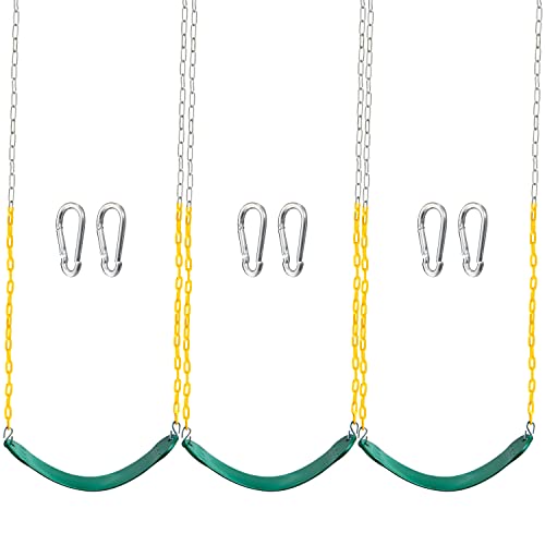 TURFEE 3 Pack Green Swing Seats Heavy Duty with 66" Chain, Swing Set Accessories Replacement with Snap Hooks for Kids Outdoor Play Playground, Trees, Swing Set, Backyard (Limit 250lb) from McCormick Trading LLC