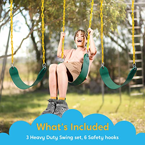 TURFEE 3 Pack Green Swing Seats Heavy Duty with 66" Chain, Swing Set Accessories Replacement with Snap Hooks for Kids Outdoor Play Playground, Trees, Swing Set, Backyard (Limit 250lb) from McCormick Trading LLC