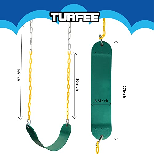 TURFEE 3 Pack Green Swing Seats Heavy Duty with 66" Chain, Swing Set Accessories Replacement with Snap Hooks for Kids Outdoor Play Playground, Trees, Swing Set, Backyard (Limit 250lb) from McCormick Trading LLC