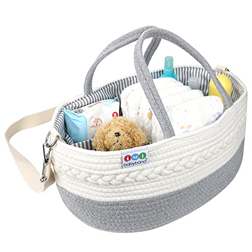 Extra Large Baby Diaper Caddy Organizer - Baby Basket Diaper Storage and Baby Caddy Nursery Organization - Diaper Organizer Changing Table Storage - Portable Rope Diaper Caddy with Baby Storage Basket by Babybund