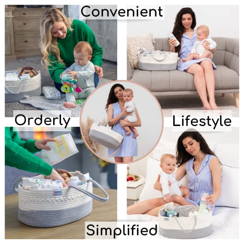 Extra Large Baby Diaper Caddy Organizer - Baby Basket Diaper Storage and Baby Caddy Nursery Organization - Diaper Organizer Changing Table Storage - Portable Rope Diaper Caddy with Baby Storage Basket by Babybund