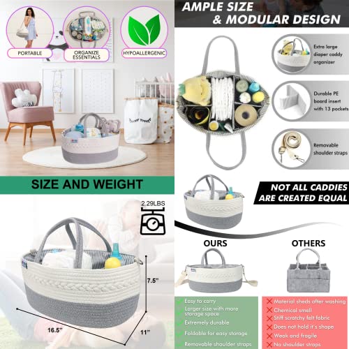 Extra Large Baby Diaper Caddy Organizer - Baby Basket Diaper Storage and Baby Caddy Nursery Organization - Diaper Organizer Changing Table Storage - Portable Rope Diaper Caddy with Baby Storage Basket by Babybund
