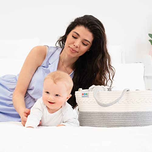 Extra Large Baby Diaper Caddy Organizer - Baby Basket Diaper Storage and Baby Caddy Nursery Organization - Diaper Organizer Changing Table Storage - Portable Rope Diaper Caddy with Baby Storage Basket by Babybund