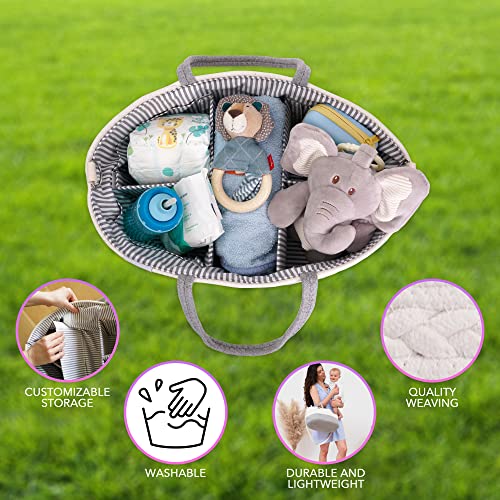 Extra Large Baby Diaper Caddy Organizer - Baby Basket Diaper Storage and Baby Caddy Nursery Organization - Diaper Organizer Changing Table Storage - Portable Rope Diaper Caddy with Baby Storage Basket by Babybund