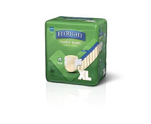 FitRight Ultra Adult Diapers, Disposable Incontinence Briefs with Tabs, Heavy Absorbency, X-Large, 57"-66", 4 packs of 20 (80 total) by Medline Industries Healthcare