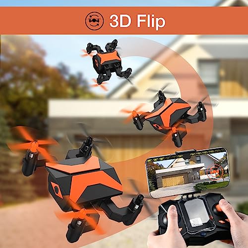 Drone with Camera Drones for Kids Beginners, RC Quadcopter with App FPV Video, Voice Control, Altitude Hold, Headless Mode, Trajectory Flight, Foldable Kids Drone Boys Gifts Girls Toys-Light Orange by Guangdong Attop Technology Co Ltd