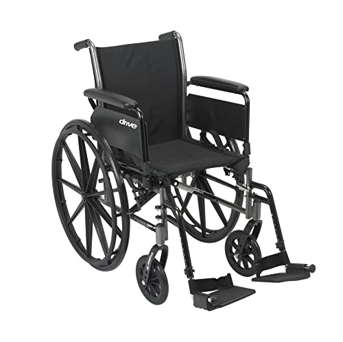 Drive Medical Cruiser III Light Weight Wheelchair with Various Flip Back Arm Styles and Front Rigging Options, Flip Back Removable Full Arms/Swing away Footrests, Black, 16 Inch by Drive Medical