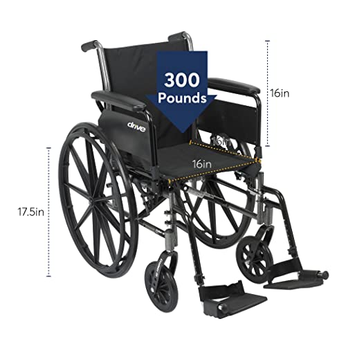 Drive Medical Cruiser III Light Weight Wheelchair with Various Flip Back Arm Styles and Front Rigging Options, Flip Back Removable Full Arms/Swing away Footrests, Black, 16 Inch by Drive Medical