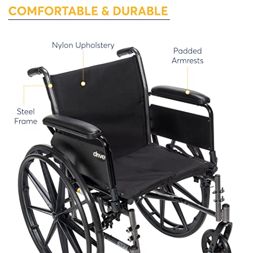 Drive Medical Cruiser III Light Weight Wheelchair with Various Flip Back Arm Styles and Front Rigging Options, Flip Back Removable Full Arms/Swing away Footrests, Black, 16 Inch by Drive Medical