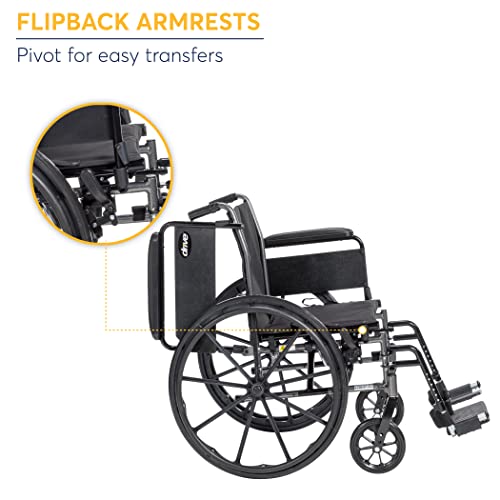 Drive Medical Cruiser III Light Weight Wheelchair with Various Flip Back Arm Styles and Front Rigging Options, Flip Back Removable Full Arms/Swing away Footrests, Black, 16 Inch by Drive Medical
