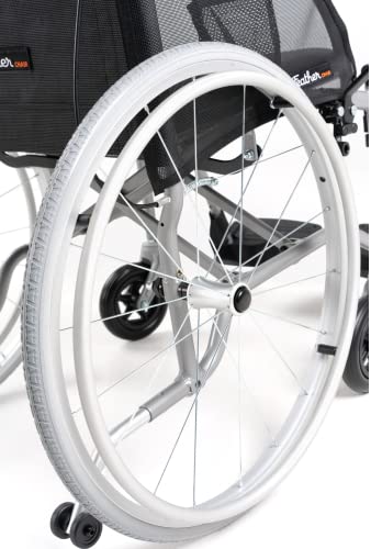 FeatherMobility - 13.5lbs - Red Cushion Silver Frame Lightweight Folding Wheelchair - with Swingaway Legrests, Anti-tippers, and Quick Release Wheels by FeatherMobility