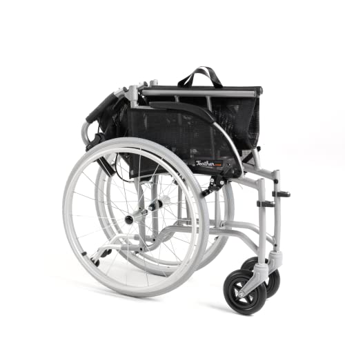 FeatherMobility - 13.5lbs - Red Cushion Silver Frame Lightweight Folding Wheelchair - with Swingaway Legrests, Anti-tippers, and Quick Release Wheels by FeatherMobility