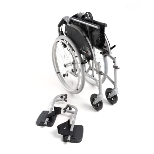 FeatherMobility - 13.5lbs - Red Cushion Silver Frame Lightweight Folding Wheelchair - with Swingaway Legrests, Anti-tippers, and Quick Release Wheels by FeatherMobility