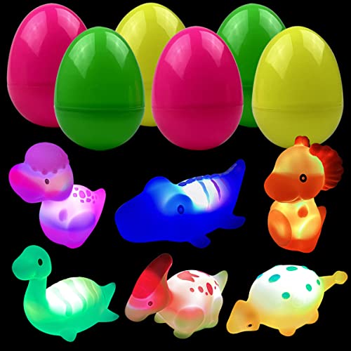 Jofan 6 Pack Prefilled Jumbo Plastic Easter Eggs with Light Up Dinosaur Bath Toys Inside for Kids Boys Girls Toddlers Easter Basket Stuffers Gifts Party Favors from Jofan