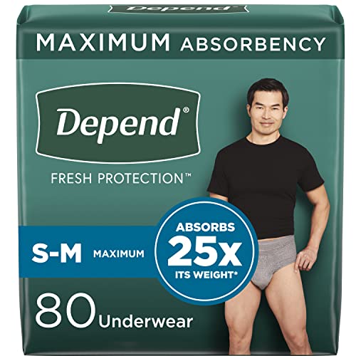 Depend FIT-Flex Incontinence Underwear Men, Maximum Absorbency, Grey, Small/Medium, 80 Count from Kimberly-Clark Corp.