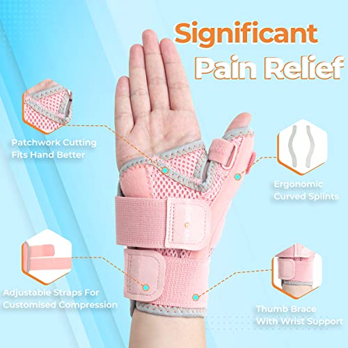 2022 New Upgraded Thumb Splint for Right & Left Hand, Reversible Thumb Brace for Arthritis Pain And Support, Thumb Stabilizer for Sprains, Tendonitis Relief, One Size Fits Any Hand (Pink) by CURECARE