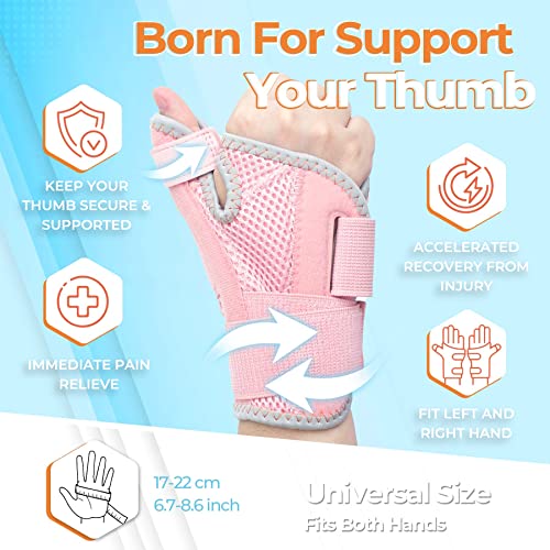 2022 New Upgraded Thumb Splint for Right & Left Hand, Reversible Thumb Brace for Arthritis Pain And Support, Thumb Stabilizer for Sprains, Tendonitis Relief, One Size Fits Any Hand (Pink) by CURECARE