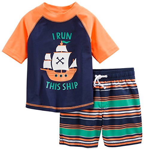 Simple Joys by Carter's Baby Boys' Toddler 2-Piece Swimsuit Trunk and Rash guard, Orange Blue Ship, 3T by Carter's Simple Joys - Private Label