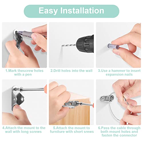 10 Pcs Furniture Anchors(Baby Proofing), Anti-Tip Metal Baby Furniture Straps, Pet/Child/Baby Protecting, Baby Safety Wall Anchor, for Cabinet, Wardrobe, Drawers, Dresser, Bookshelf(400lbs Tension) by CICICO