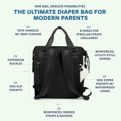 Nurse Laurie Neoprene Diaper Bag Backpack (Black) 12 Pocket System, Water Resistant & Insulated- Includes Changing Pad, Pouch, Stroller Straps- Lightweight Baby Bags for Boys by Nurse Laurie