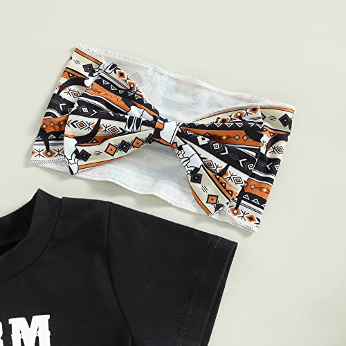 Western Baby Girl Clothes Short Sleeve Letter Print T-Shirt Tops Cow Print Shorts Boho Baby Girl Summer Clothes (Black White, 6-12 Months) from Muasaaluxi