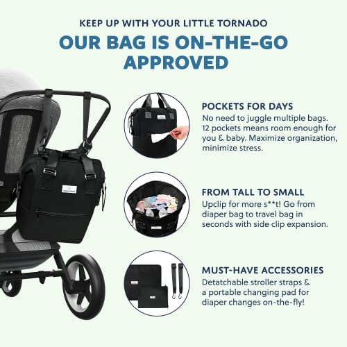 Nurse Laurie Neoprene Diaper Bag Backpack (Black) 12 Pocket System, Water Resistant & Insulated- Includes Changing Pad, Pouch, Stroller Straps- Lightweight Baby Bags for Boys by Nurse Laurie