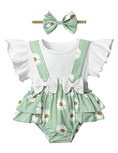 Queenstyle Baby Girl Clothes Summer Ruffle Short Sleeve 3-6 Months Girls Clothes Daisy Shorts Shorts Pants Set from 