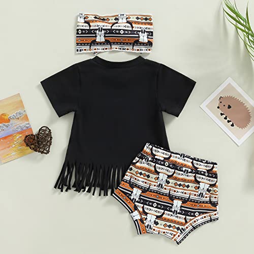 Western Baby Girl Clothes Short Sleeve Letter Print T-Shirt Tops Cow Print Shorts Boho Baby Girl Summer Clothes (Black White, 6-12 Months) from Muasaaluxi
