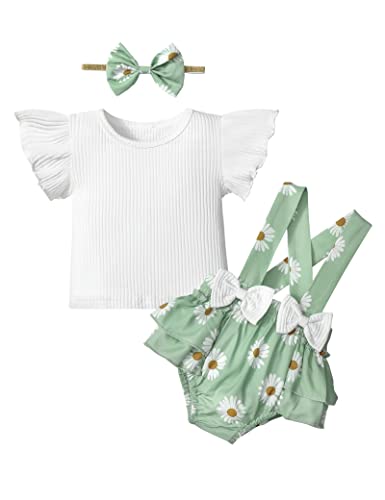 Queenstyle Baby Girl Clothes Summer Ruffle Short Sleeve 3-6 Months Girls Clothes Daisy Shorts Shorts Pants Set from 