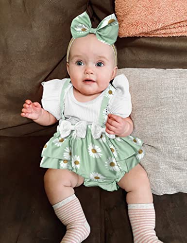 Queenstyle Baby Girl Clothes Summer Ruffle Short Sleeve 3-6 Months Girls Clothes Daisy Shorts Shorts Pants Set from 
