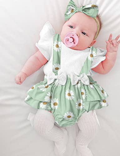 Queenstyle Baby Girl Clothes Summer Ruffle Short Sleeve 3-6 Months Girls Clothes Daisy Shorts Shorts Pants Set from 