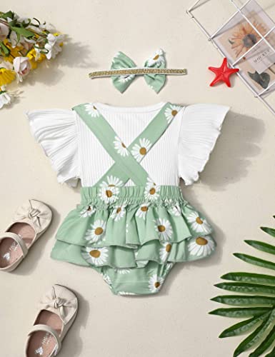 Queenstyle Baby Girl Clothes Summer Ruffle Short Sleeve 3-6 Months Girls Clothes Daisy Shorts Shorts Pants Set from 