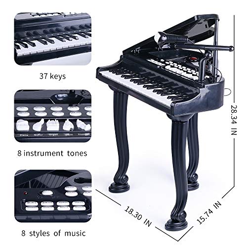 BAOLI 37 Keys Toddler Piano Toy Keyboard Black for Kids Birthday Gift 3 4 5 6 Years Old Kids with Microphone Stool Electronic Keyboard Multifunctional Toy Piano from BAOLI