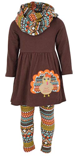 Unique Baby Girls 3 Piece Colorful Aztecan Thanksgiving Turkey Legging Set (3t/S, Brown) from 