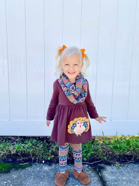 Unique Baby Girls 3 Piece Colorful Aztecan Thanksgiving Turkey Legging Set (3t/S, Brown) from 