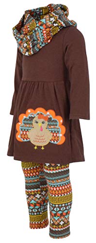 Unique Baby Girls 3 Piece Colorful Aztecan Thanksgiving Turkey Legging Set (3t/S, Brown) from 