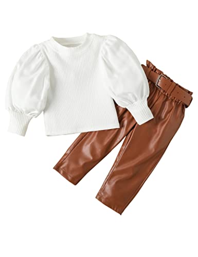 KANGKANG Toddler Fall Outfits 4t Girl Clothes Fall Toddler Girl Outfits Toddler Girl Sweatshirt Puff Sleeve Tops Pants 4-5T by 
