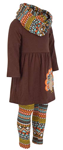 Unique Baby Girls 3 Piece Colorful Aztecan Thanksgiving Turkey Legging Set (3t/S, Brown) from 