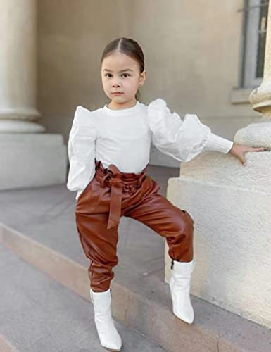 KANGKANG Toddler Fall Outfits 4t Girl Clothes Fall Toddler Girl Outfits Toddler Girl Sweatshirt Puff Sleeve Tops Pants 4-5T by 